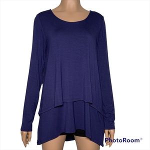 Soft Surrounding Top Perfect Layers Top Split Back Long Sleeve Blue Shirt XSmall